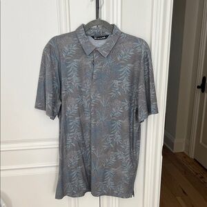 Travis Mathew Blue Gray Leaf Polo Shirt